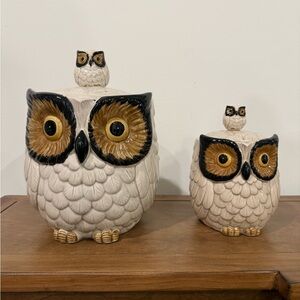 Vintage Rare OMC Hand Painted Otagiri Japan Ceramic Owl Canister Cookie Jar Set